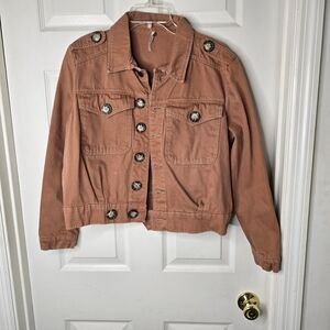 Free‎ People terra cotta Button front shacket womens long sleeve S